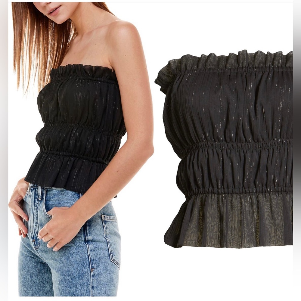 NWOT WAYF Tube Top / Strapless Tank - Black with Silver Metallic Thread - XS